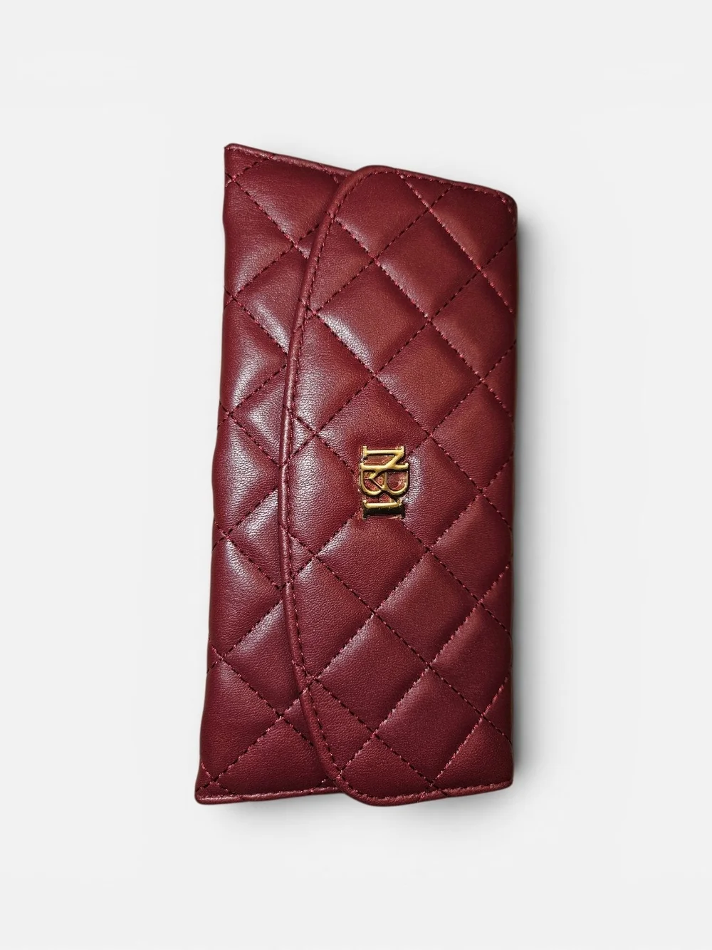 BADGLEY MISHKA Quilted Burgundy Women's Wallet - Gold Accent